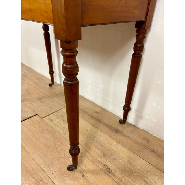 Antique English Style Wooden Writing Table with Leather Top and Drawers, 1930s For Sale - Image 6 of 14
