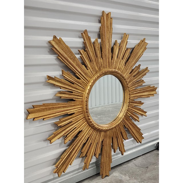 Baroque Vintage Giltwood Italian Sunburst Mirror For Sale - Image 3 of 14