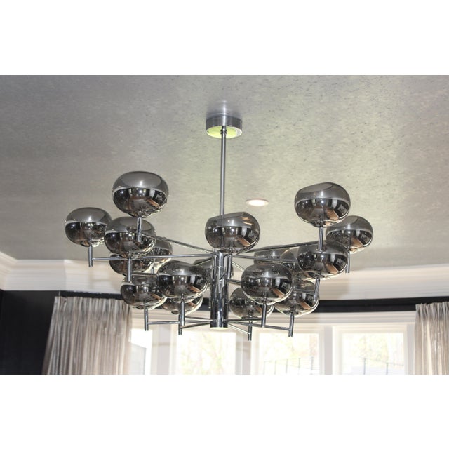 Chrome Donghia Renaldo 18-Arm Chandelier Grey Glass Globes Polished Chrome Finish For Sale - Image 8 of 11