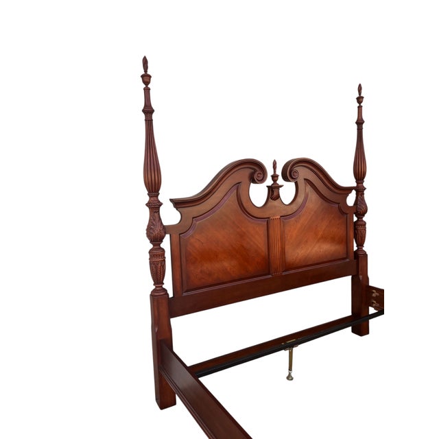 1980s Thomasville Collectors Cherry King Size Poster Bed Carved Headboard Chippendale For Sale - Image 5 of 18