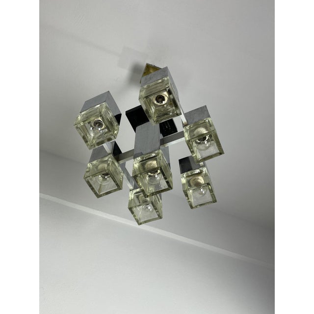 7-Light Chandelier Cubic Model attributed to Gaetano Sciolari, 1970s For Sale - Image 6 of 14