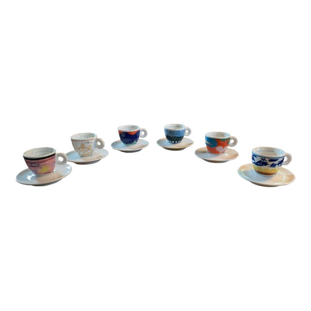 1990s Illy Art Collection Simone Meentzen Espresso Cups and Saucers Set