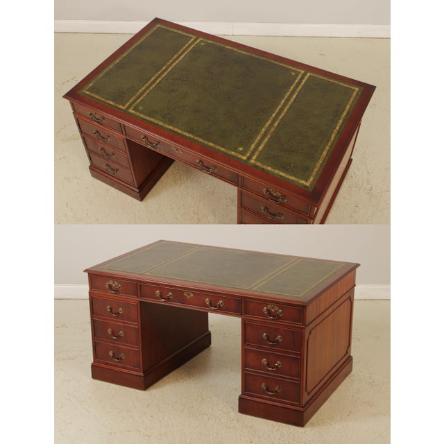 English Green Leather Top Mahogany Executive Desk For Sale - Image 9 of 18