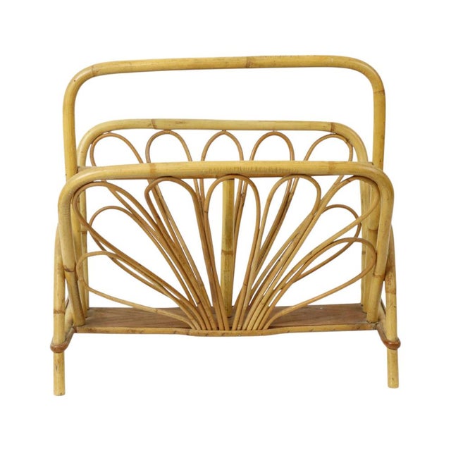 Brown Boho French Rattan Magazine Rack, 1960s For Sale - Image 8 of 17