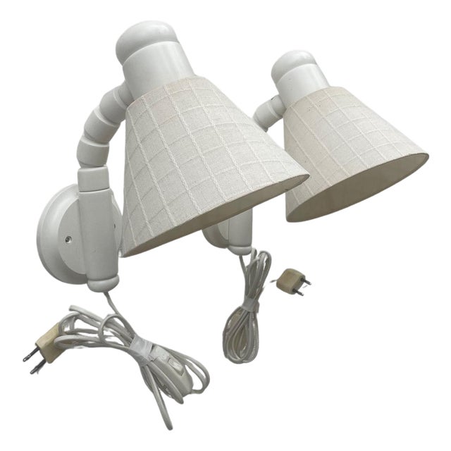 White Lacquered Pine Wall Lamps by Solbacken Svarveri, 1970s, Set of 2 For Sale