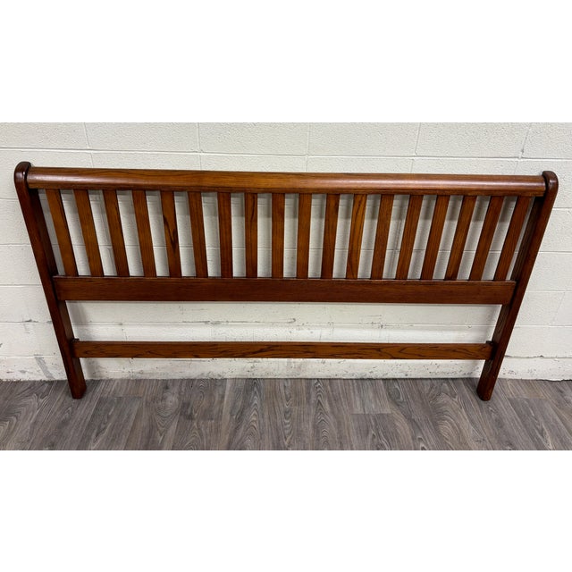Vintage King Size Mission Style Arts and Crafts Syle Oak Slatted Headboard For Sale - Image 4 of 7