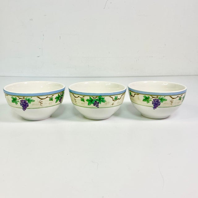 These pretty Dessert Bowls are from the Early 21st Century. They feature a grape cluster motif with deep purple grapes...