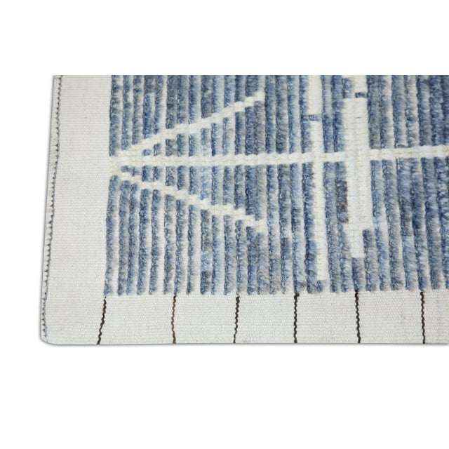 Contemporary Early 21st Century Blue 21st Century Modern Moroccan Style Wool Runner 3' X 16'9" For Sale - Image 3 of 7