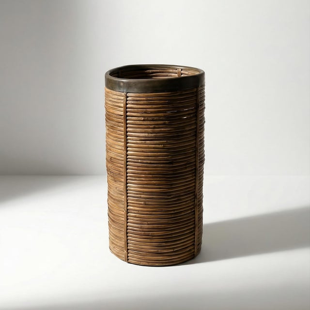 Mid-Century Modern Italian Pencil Reed Rattan and Brass Umbrella Stand, 1970s For Sale - Image 9 of 9