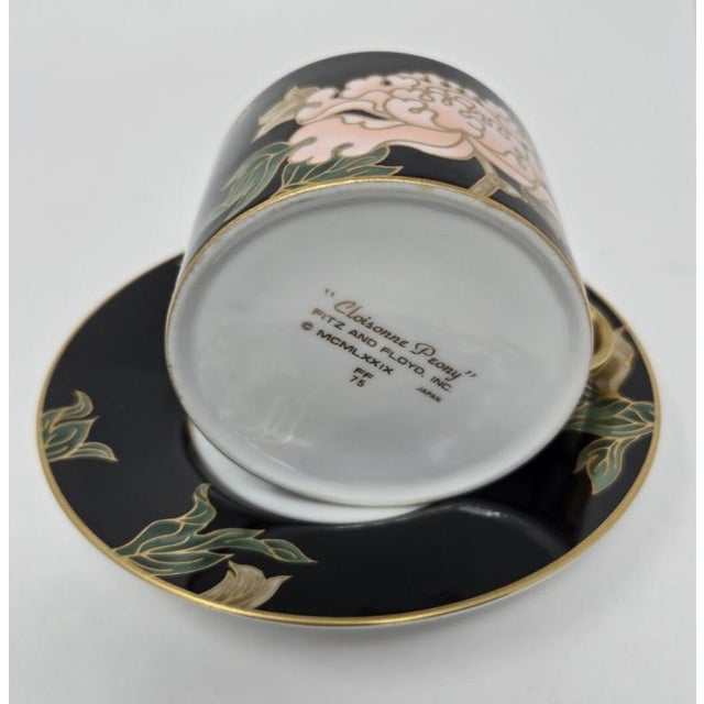 Black Fitz & Floyd Cloisonné Peony Ff 75, Black - Retired Collection of 4 Settings / Dinner Plates , Accent Plates and Four Cups With Saucers For Sale - Image 8 of 12