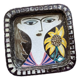 Face Illustration Ceramic Bowl by Mari Simmulson for Upsala Ekeby, Sweden, 1960s For Sale
