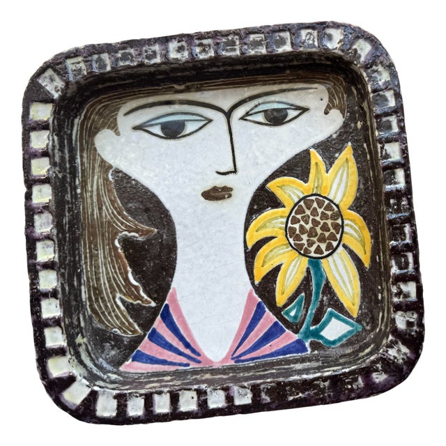 Face Illustration Ceramic Bowl by Mari Simmulson for Upsala Ekeby, Sweden, 1960s For Sale