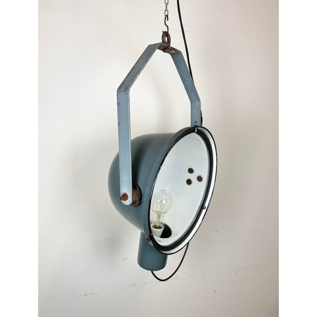 Industrial Grey Enamel Factory Spotlight Hanging Light with Glass Cover, 1950s For Sale - Image 14 of 18