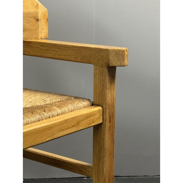 Postmodern Brutalist Dutch Oak Corner Chair with Rush Seat, 1970s For Sale - Image 8 of 18