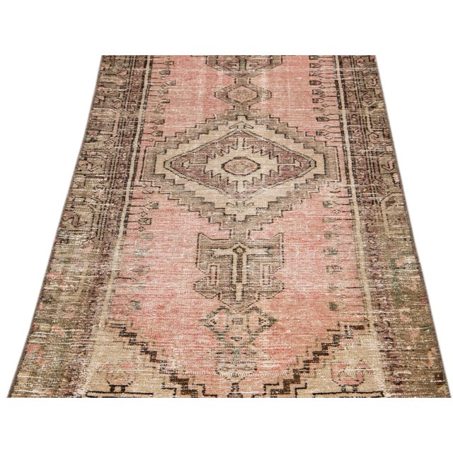 Tribal Vintage Distressed HandmadeTribal Pink Wool Rug For Sale - Image 3 of 9