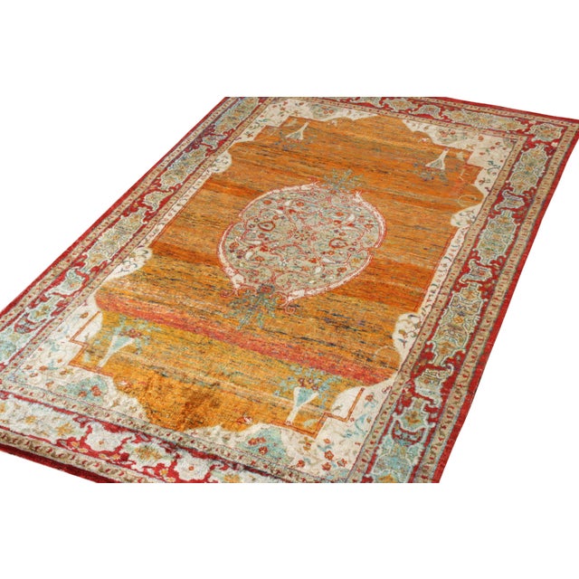 Modern Rug & Kilim’s Classic Agra Style Rug in Orange-Red, Blue Medallion Pattern For Sale - Image 3 of 6