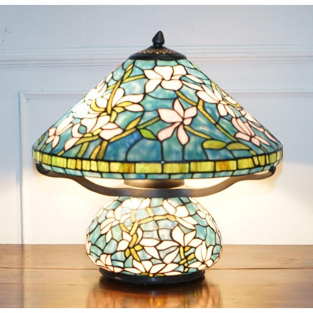Art Nouveau Floral Lamp in Tiffany Style Stained Glass For Sale - Image 11 of 12