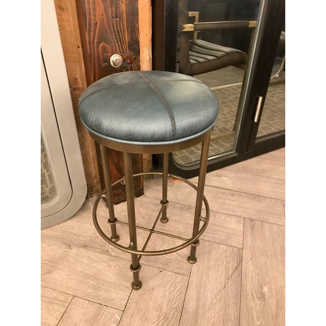 Rustic Green Leather Counter Stool Chairish