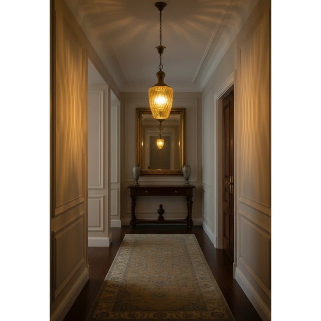 Vintage Amber Glass Lantern Pendant Light, 1960s Elegant vintage lantern pendant light from the 1960s, featuring a...