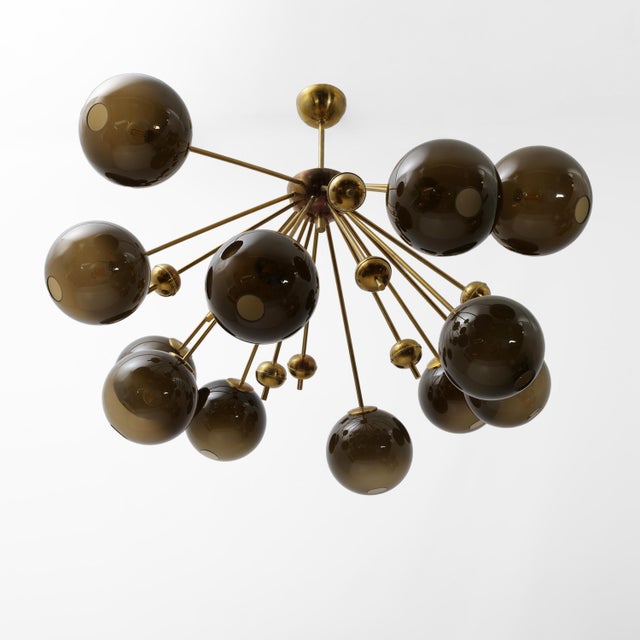 Copper Galaxy Chandelier in Brass and Fumé Murano Glass, 2000 For Sale - Image 8 of 10
