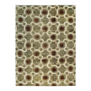 9x12 Green Hand-Knotted Wool Orbiting Concentrics Geometric Modern Carpet Rug For Sale