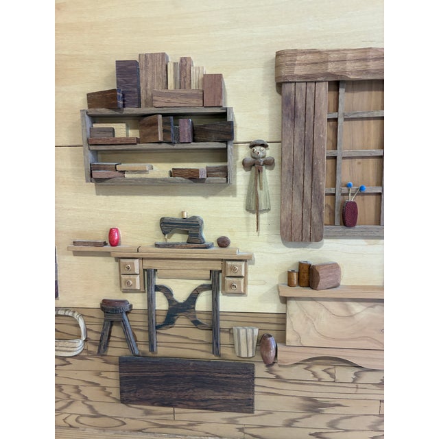 American Signed Wood Marquetry Diorama"Grandma's Passion" by Cleve Lewis, 1994 For Sale - Image 3 of 18