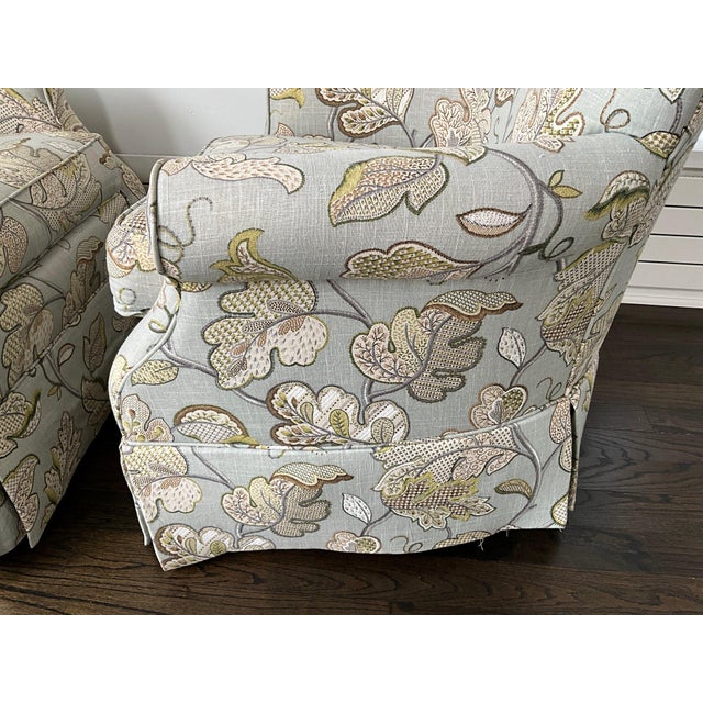 Taupe Late 20th Century Pair of Craftmaster Upholstered Swivel Arm Chairs in Botanical Print For Sale - Image 8 of 10