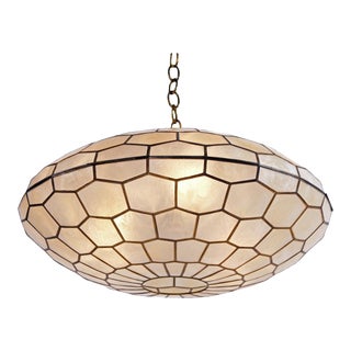 Vintage Saucer Shaped Capiz Shell Ceiling Hanging Pendant Light For Sale