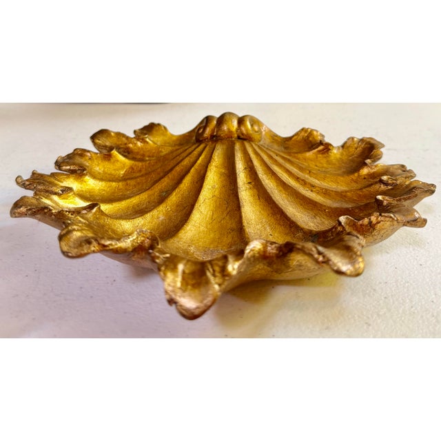 Mid 20th Century Gold-Leaf Florentine Shell Catchall For Sale - Image 9 of 11