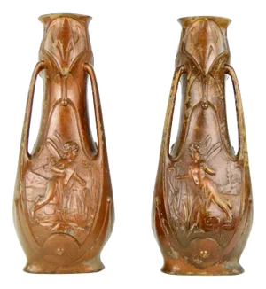 Late 19th Century French Art Nouveau Vases by Jean Garnier, Set of 2