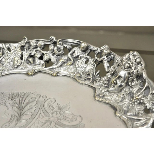Mid 19th Century French Renaissance Bacchanal Scene Silver Plated Bacchus Figural Salver Tray For Sale - Image 9 of 15