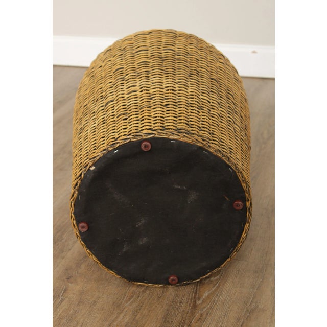1980s Woven Wicker Rattan Glass Top Round Side Table For Sale - Image 12 of 13