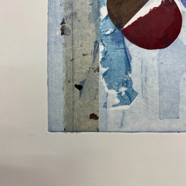 Abstract Abstract Modern Blue Geometric Artwork on Paper Signed For Sale - Image 3 of 7