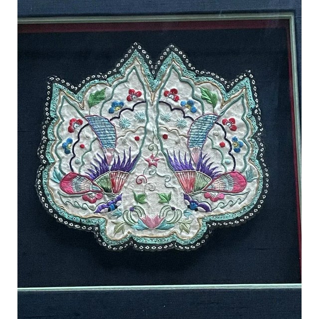 Framed Antique Embroidered Purse Qing Dynasty Provenance For Sale - Image 4 of 10