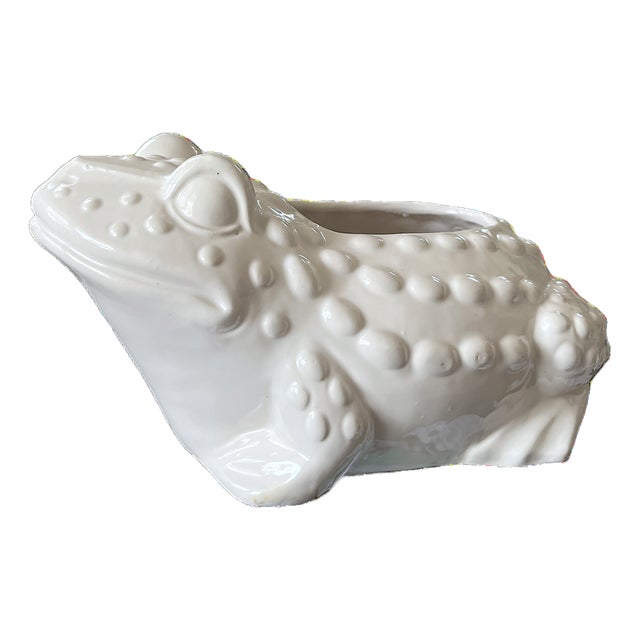 Large Vintage White Hobnail Ceramic Frog Planter – In the Style of Jean Roger, 1960s Sculptural Garden Vessel For Sale