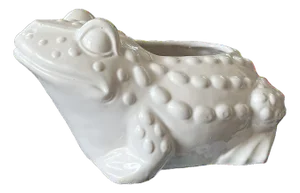 Large Vintage White Hobnail Ceramic Frog Planter – In the Style of Jean Roger, 1960s Sculptural Garden Vessel