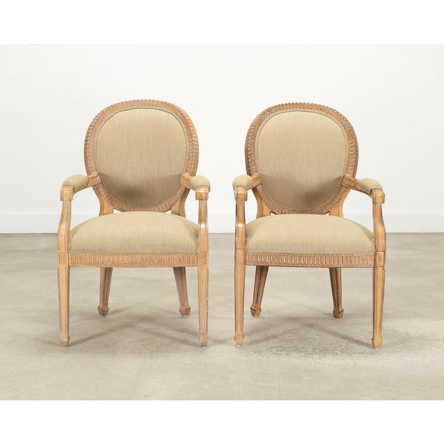2000 - 2009 Set of Six Kreiss Louis XVI Style Cerused Oak Dining Armchairs For Sale - Image 5 of 18