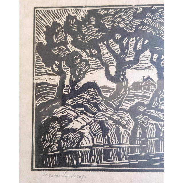 American Mid-Century American Linocut Print "Kansas Landscape" by Birger Sandzen For Sale - Image 3 of 12