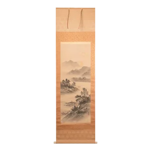 Pre-1940 Showa Era Japanese Monochrome Silk Scroll Watercolor Painting, "Landscape With River"