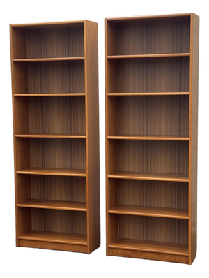 Pair of Tall Mid-Century Modern Scandinavian Bookcases, 83.5" Tall