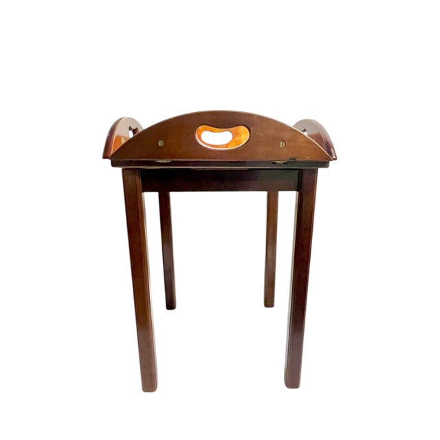Wood Pair Vintage Bombay Company Georgian Style Mahogany Butler’s Tray Tables For Sale - Image 7 of 18