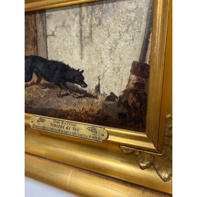 Wood Vincent De Vos (Belgian, 1829–1875) "Dog Ratting" Hunting Portrait For Sale - Image 7 of 9
