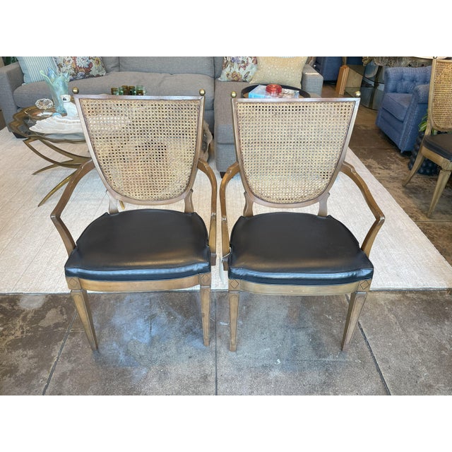 French Vintage French Caned-Back Dining Chairs, Maison Jansen Style-1960s For Sale - Image 3 of 12