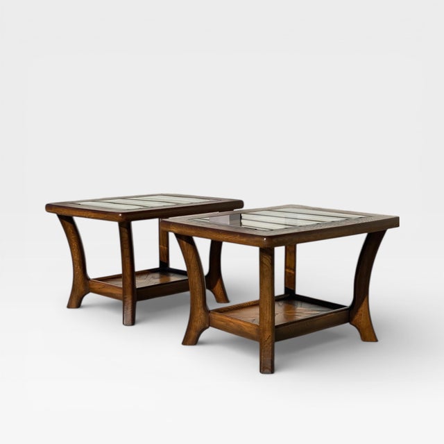 Pair of Late Mid-Century Oak Side Tables With Smoked Glass Tops, Mid-Century Modern, 1970s For Sale - Image 14 of 18