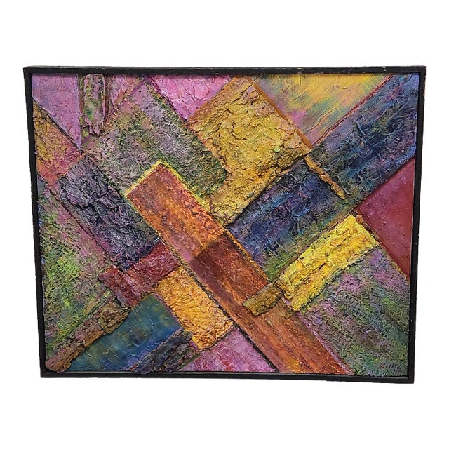 1980s Postmodern Textured Abstract Mixed Media Painting – Memphis Style For Sale