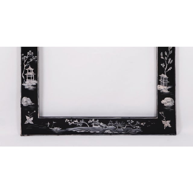 Mid 20th Century 20th Century Chinoiserie Black & White Painted Tole Mirror For Sale - Image 5 of 9