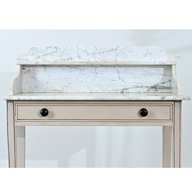 English 19th Century White Marble Top Vanity with New Paint For Sale - Image 11 of 16