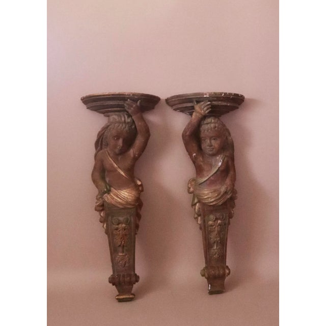 Sienna Pair of Wood Carved Caryatids For Sale - Image 8 of 8