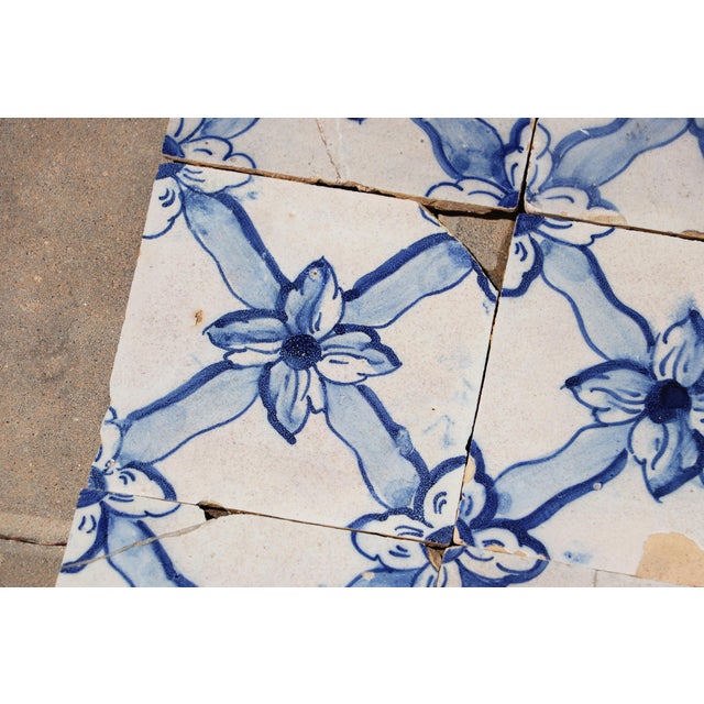 18th Century Antique Set of Eleven 18th Century Portuguese Floral Trellis Tiles in Cobalt Blue & White For Sale - Image 5 of 12