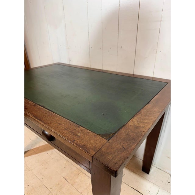 Metal Oak Banker's Desk with Drawers, Leather Insert and Chair, 1955, Set of 2 For Sale - Image 7 of 16